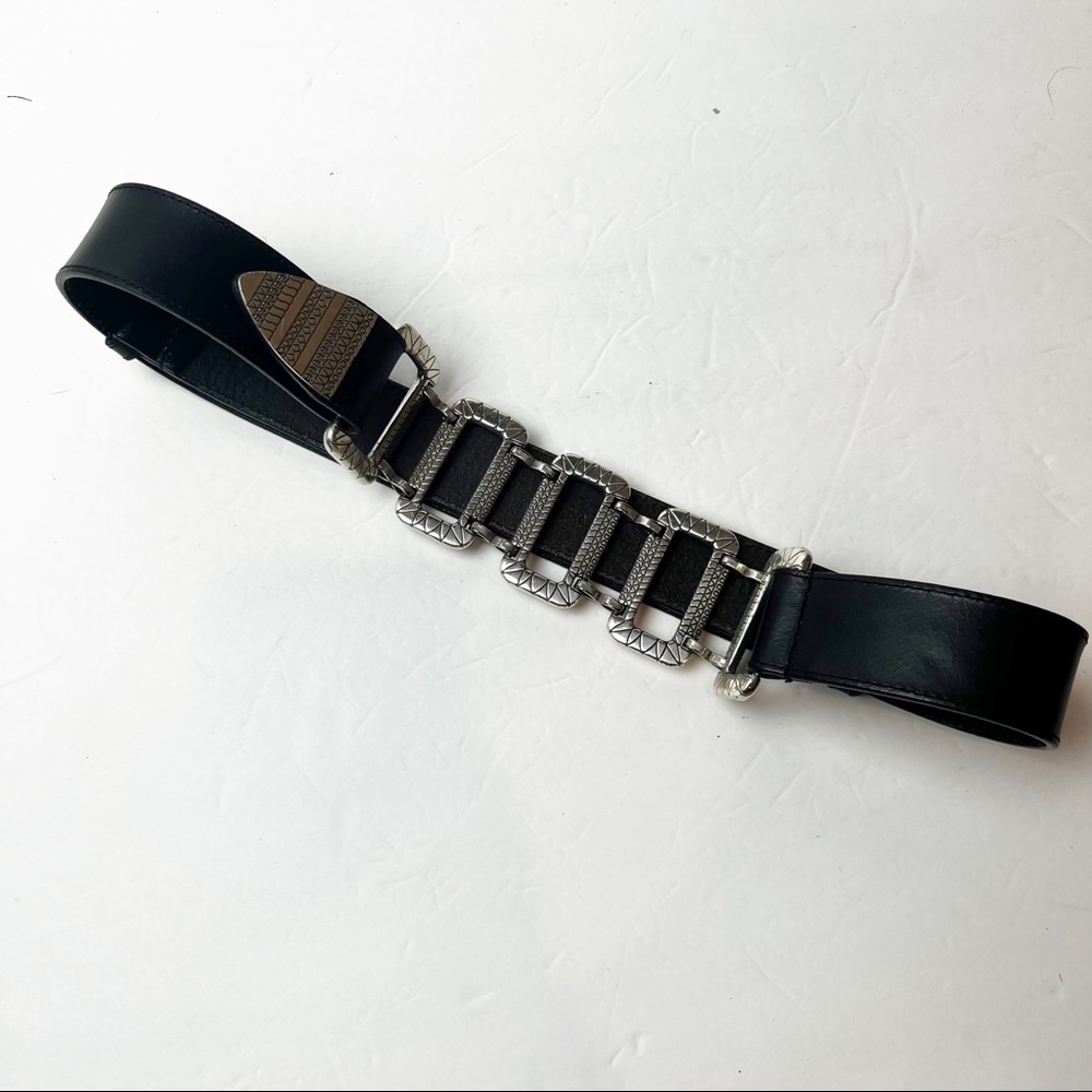 Chico's | Vintage Black Genuine Leather Belt with Silver Pewter Accents